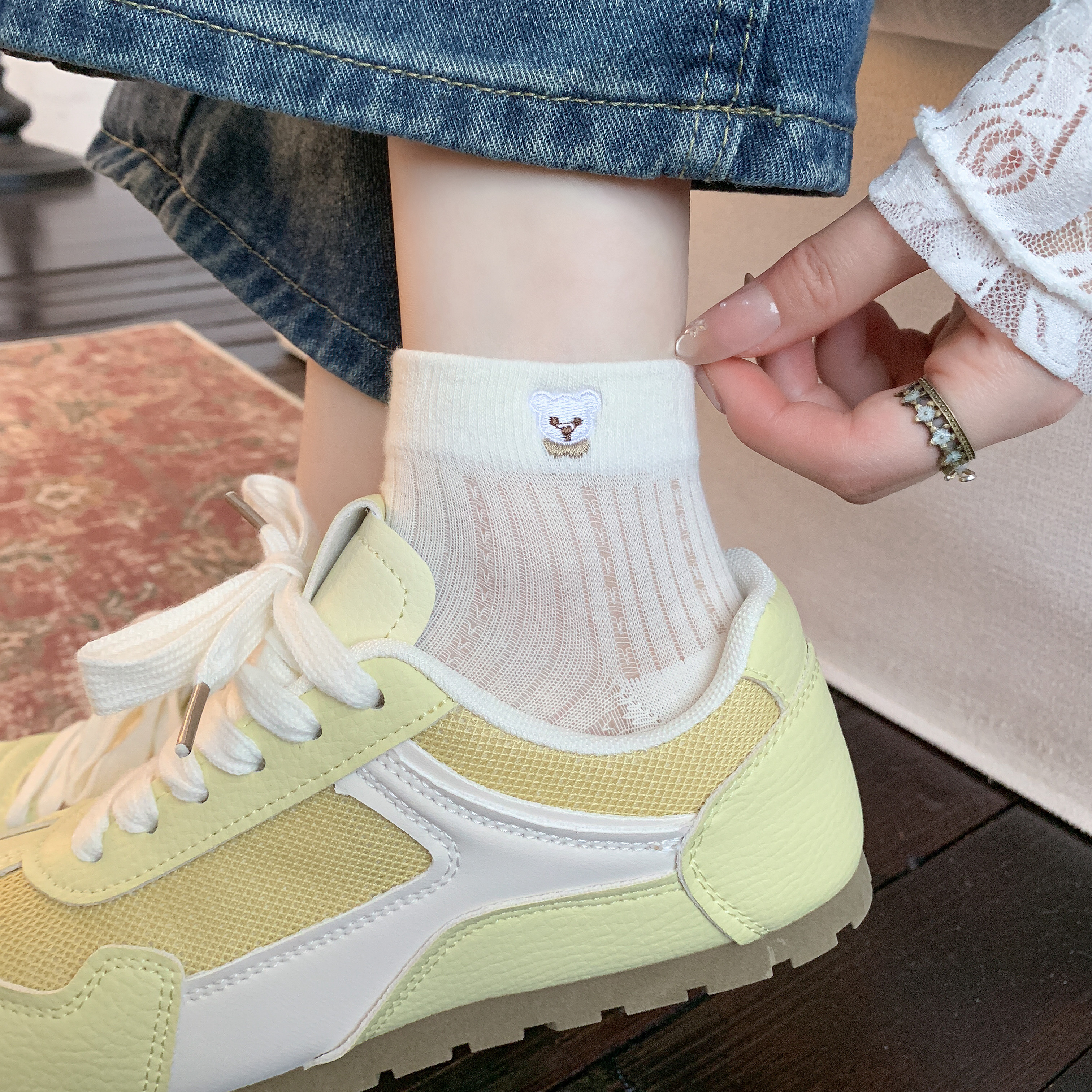 可爱小熊袜子女夏季薄款短袜棉袜图片
