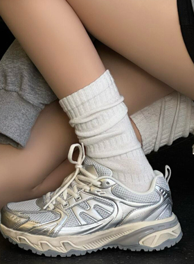 白色堆堆袜子女春夏纯棉中筒防臭吸汗miu系芭蕾风搭配老爹鞋ins潮