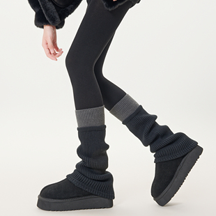 黑色针织袜套女中筒秋冬季 设计感粗线羊毛堆堆袜拼色y2k小腿腿套