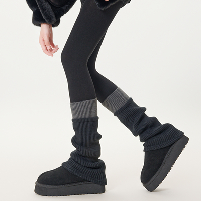 黑色针织袜套女中筒秋冬季设计感粗线羊毛堆堆袜拼色y2k小腿腿套