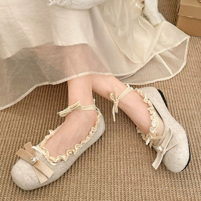 miu少女绑带浅口蝴蝶结花边船袜