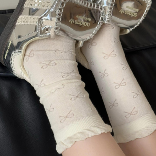白色芭蕾风蝴蝶结纯棉袜子女甜美