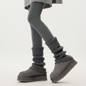 灰色羊毛翻边针织袜套女秋冬加厚保暖y2k腿套配雪地靴堆堆小腿袜