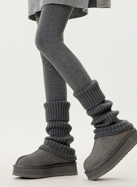 灰色羊毛翻边针织袜套女秋冬加厚保暖y2k腿套配雪地靴堆堆小腿袜
