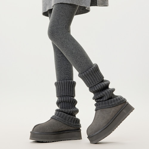 羊毛翻边针织袜套女秋冬配雪地靴