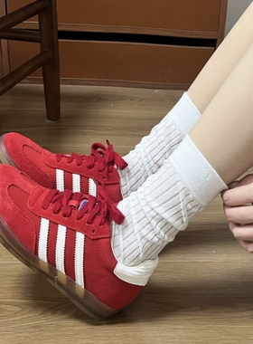 白色袜子女中筒袜夏季网红棉竖条德训鞋长袜春秋堆堆袜配玛丽珍鞋
