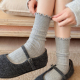 miu系花边灰色袜子女春秋中筒袜纯棉芭蕾风木耳边竖纹白色堆堆袜