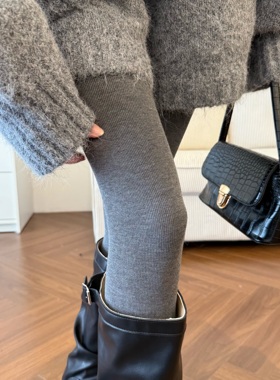 灰色打底裤女秋薄款外穿新款压力显瘦秋冬加绒保暖不掉档连袜裤