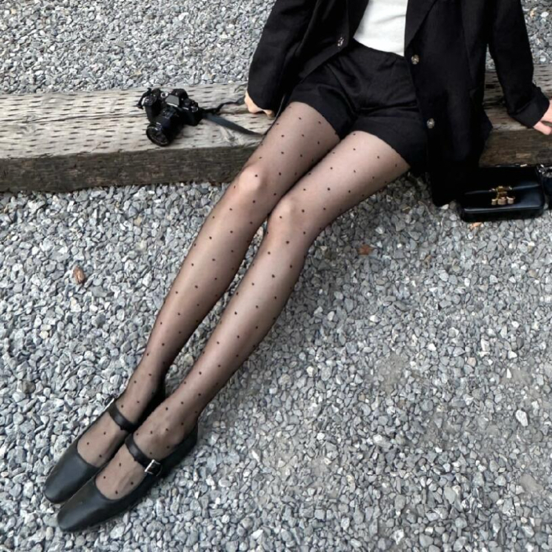 波点黑丝袜女春夏季超薄防勾丝