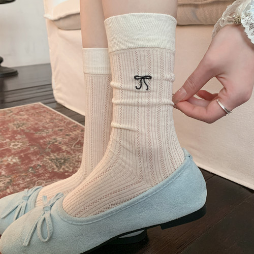 miu白色袜子女中筒袜纯棉夏季