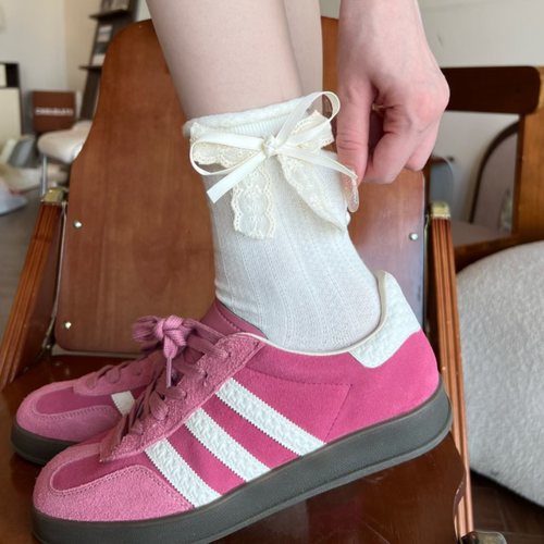 春夏miu蕾丝花边袜子女中筒纯棉