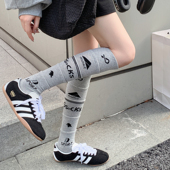灰色多层拼接字母小腿袜运动风甜酷辣妹足球袜长筒堆堆袜爆款 潮袜