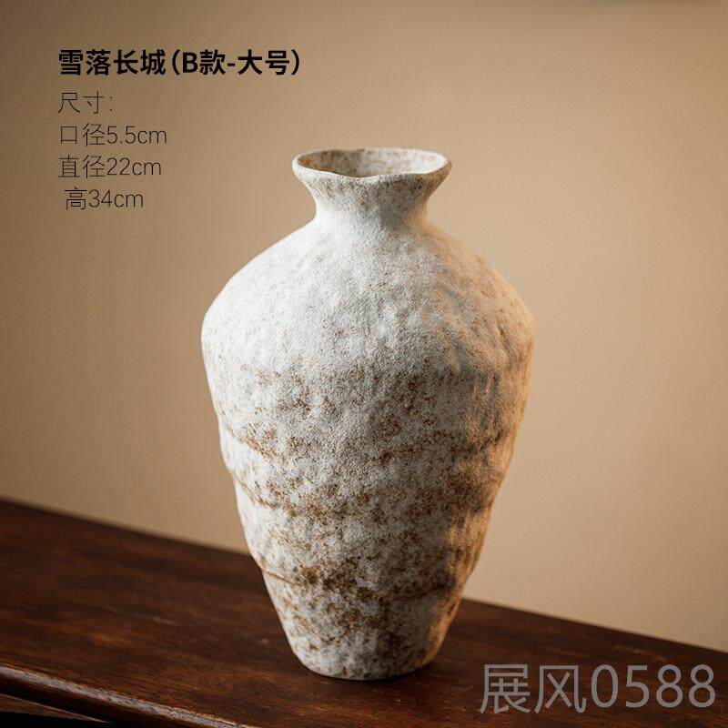 高档镇景德陶瓷花瓶古罐子侘寂风粗陶罐新花中式台复面干插器玄关