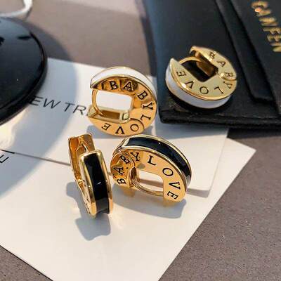 黑色珐琅金属耳环新款高级