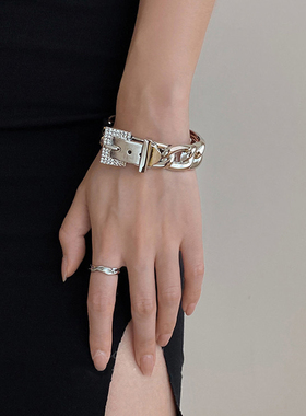 轻奢金属粗链条锆石手链女