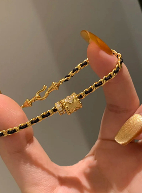 贵气名媛风拉丝腰筒黑金coco手链