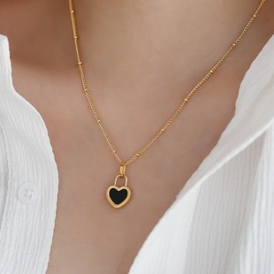 巴黎 高级感轻奢双面黑白爱心项链女锁骨链颈链小众礼物 设计师