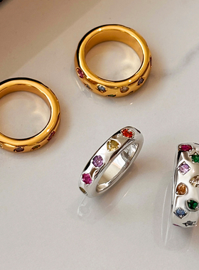 巴黎【设计师】GD权志龙同款彩色钻石戒指女轻奢高级小众情侣对戒