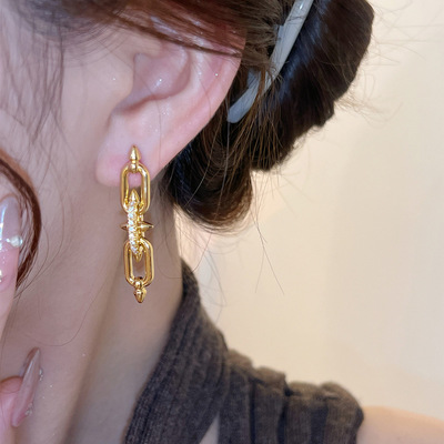 银针锆石链条吊坠耳环轻奢高级感