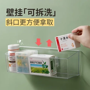 多层壁挂家用常备置物架药品大容量免打孔药箱柜门透明收纳盒药品