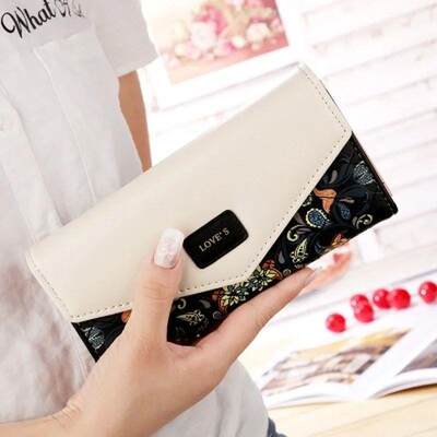 Wristlet Fashion Envelope Women Wallet Hit Color 3Fold Flowe