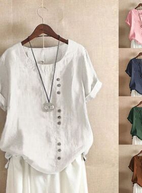 Large casual round neck T-shirt for women大码休闲圆领女士T恤