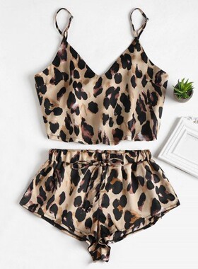 red Lace Nightwear Tops Shorts Set Female Underwear Lingerie