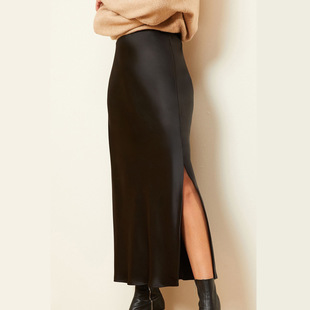 slit side hugging 纯色包臀侧开叉半身裙 length skirt half Hip