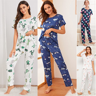 women's pajamas homewear short sleeve trousers two piece set