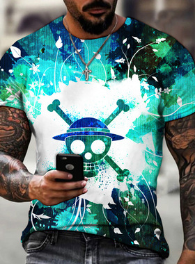 恐怖骷髅3d打印男士短袖上衣新款