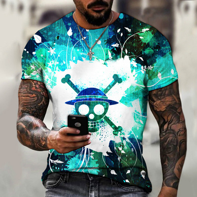 恐怖骷髅3d打印男士短袖上衣新款