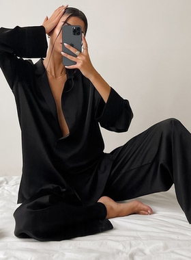 Single-Breasted Long Sleeves Wide Leg Pants Trouser Suits01