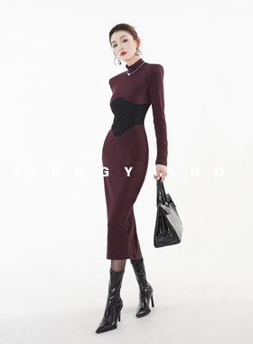 MD依诺【倾城红梅】2025秋冬款显瘦休闲百搭收腰轻奢加绒连衣裙