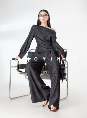 MD依诺【简约定格】2026春季设计洋气茶歇风百搭长袖上衣休闲套装