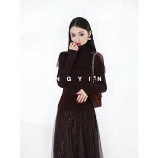 简欲淡人 休闲百搭长袖 2025冬季 时尚 拼接高领打底上衣 款 MD依诺