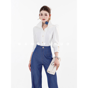 花期为信 欧若风上衣V领衬衫 2026春季 时尚 显瘦百搭长袖 MD依诺