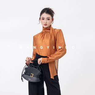 新款 2026春季 显瘦茶歇风时尚 飘带长袖 MD依诺 上衣衬衫 微漾香槟