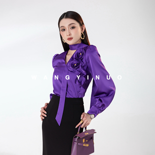 衬衫 MD依诺 立体花朵正肩设计感高端飘带长袖 2026春季 层叠花漾