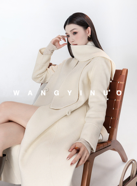 MD依诺【枫叶情书】2025冬季新款百搭通勤设计感长款羊毛大衣外套