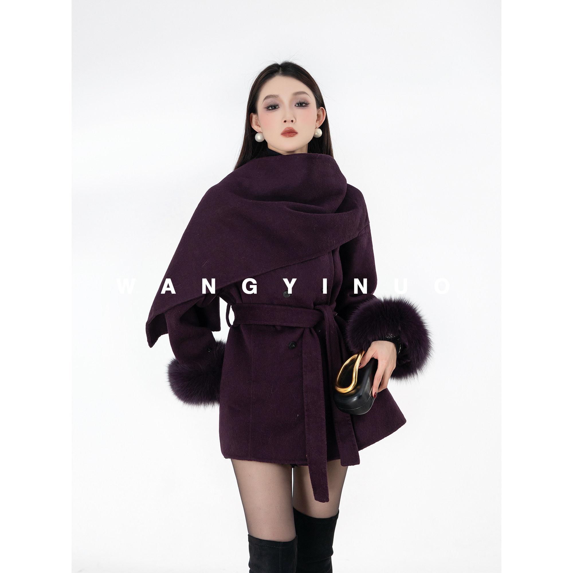 MD依诺【色调焦点】冬季款休闲时尚系带保暖通勤气质轻奢羊毛外套