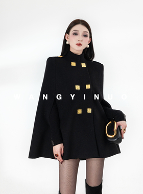 MD依诺【前卫都市】2025冬季款休闲百搭保暖羊毛妮子披肩斗篷外套