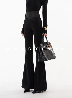 MD依诺【雾里看花】2025夏季设计感拼接休闲百搭垂感西装微喇裤