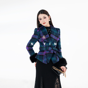 设计时尚 MD依诺 款 2025冬季 拼接保暖加棉格纹呢子外套 人生限定