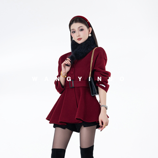 拼接时尚 MD依诺 款 2025冬季 百搭高贵毛呢收腰羊毛外套 赤焰如火