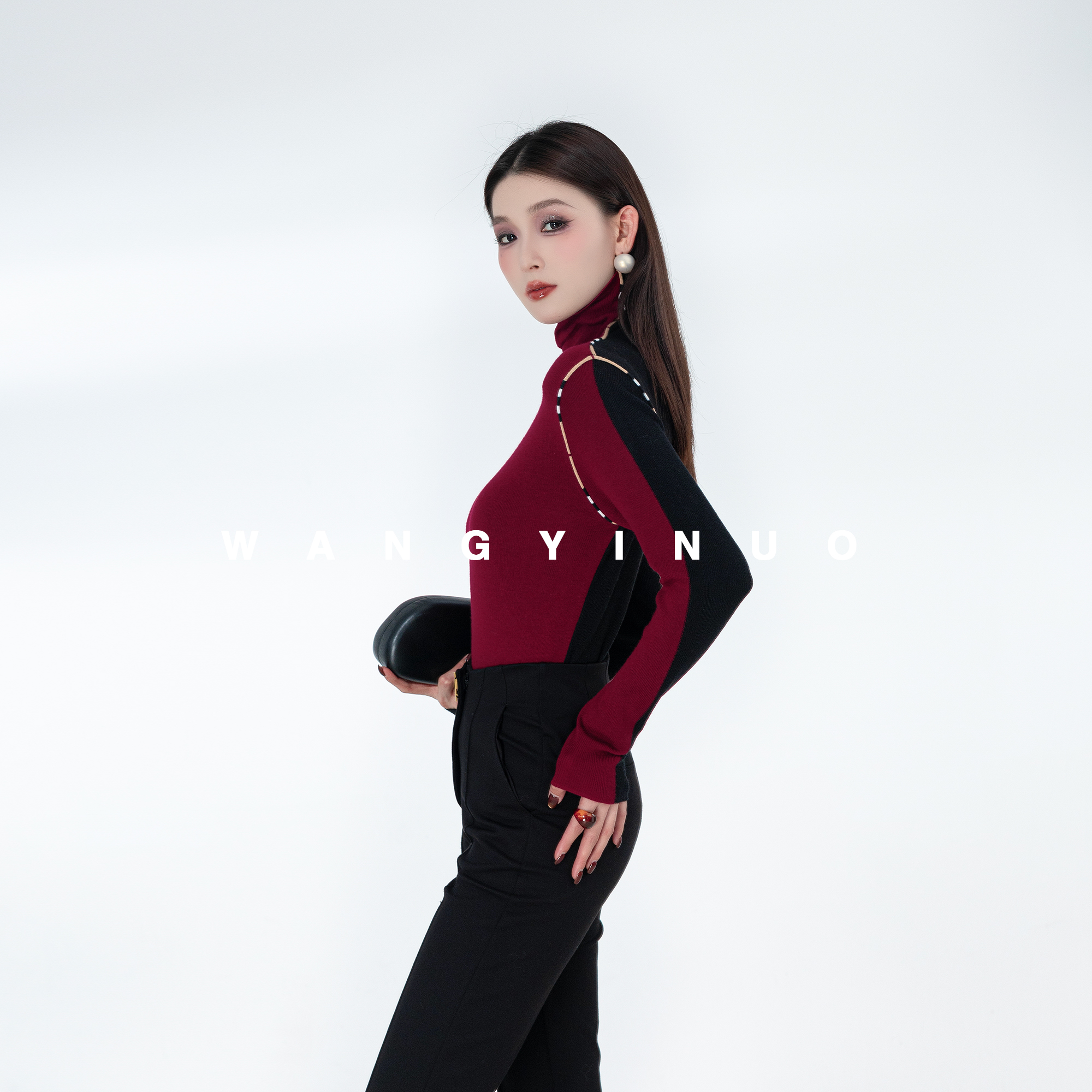 MD依诺【行云流水】2025冬季时尚轻奢气质慵懒风拼接双面打底上衣