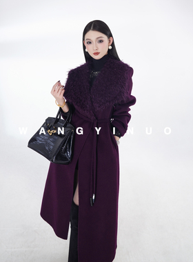 MD依诺【潮流前线】2025冬季款系带厚款气质保暖拼接长款大衣外套