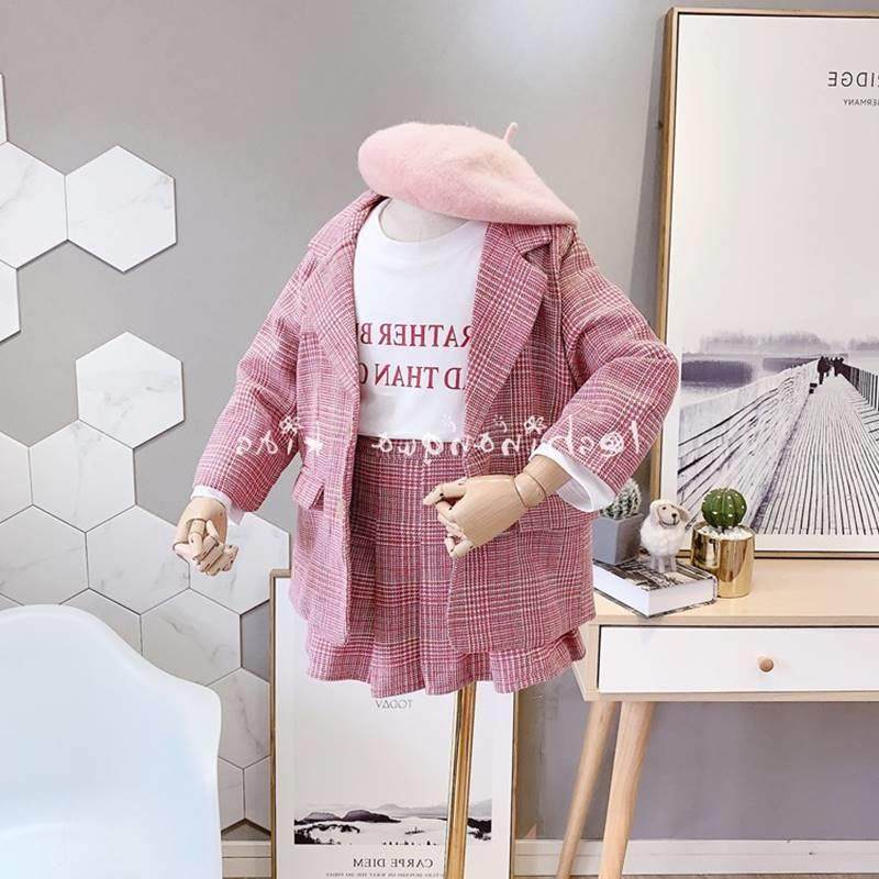 童装女童秋季新款格子西装外套+裙裤套装字母打底衫在类目 童装/婴儿装/亲子装, 套装中 - 来自Buy2taobao.com提供专业的淘宝代购服务