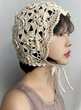 日系编织花朵镂空帽春秋季女
