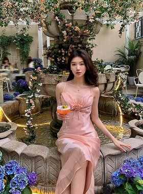 【现货5折清仓】Norain不下雨 粉色温柔气质吊带鱼尾连衣裙