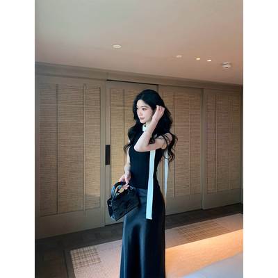 Norain不下雨 法式撞色飘带上衣女春季新款高级感无袖修身气质T恤